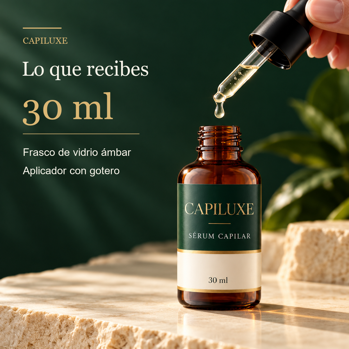Capiluxe: frasco de vidrio ámbar de 30 ml con aplicador de gotero