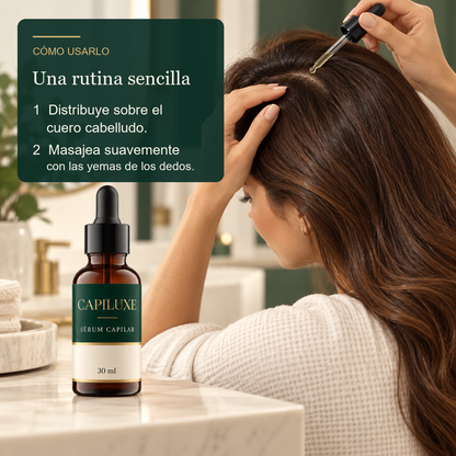 Cómo usar Capiluxe: distribuir en el cuero cabelludo y masajear con las yemas de los dedos